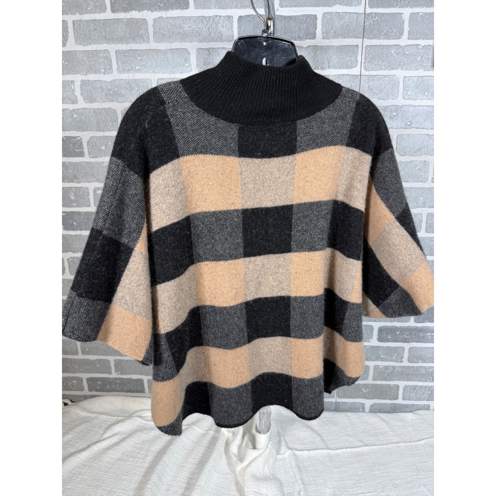 Note di Anita Merino Wool Cashmere Poncho Sweater Plaid Made in Italy OS - Picture 2 of 5